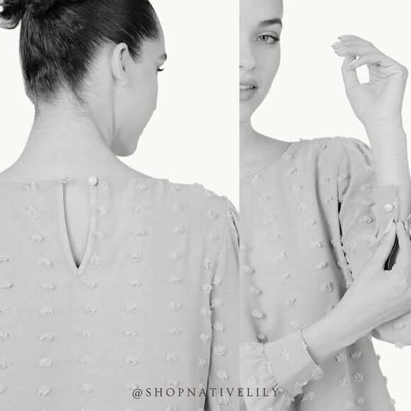 NWT Zenana Swiss Dot Round Neck Sheer Sleeve Blouse | Small | Black - Picture 3 of 5